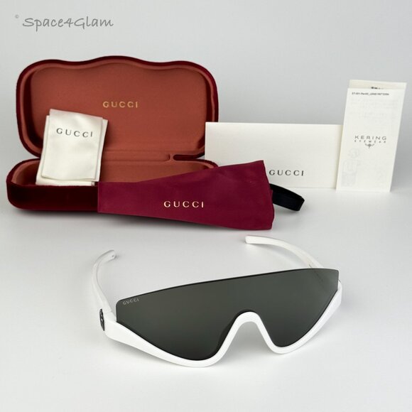 NEW Gucci GG1650S 007 White Grey Unisex Shield Mask Sunglasses GG 1650S